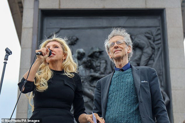 Kate Shemirani (pictured with Piers Corbyn at an anti-lockdown rally in August 2020) has been held responsible for her daughter's death by her own sons
