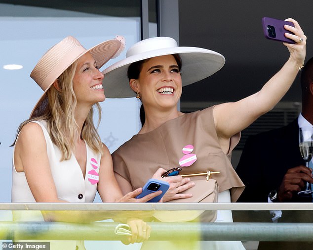 Eugenie smiled as she posed for a selfie with Misha Nonoo during day four of Royal Ascot last week