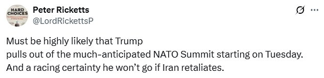Former UK national security adviser Lord Ricketts said any escalation in the standoff with Iran could change the president's plans