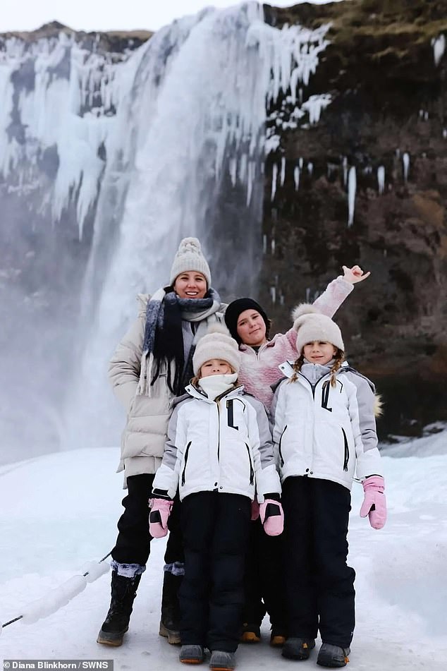 Diana with her daughters in Iceland. Diana and husband Scott have been world schooling their three daughters since 2022
