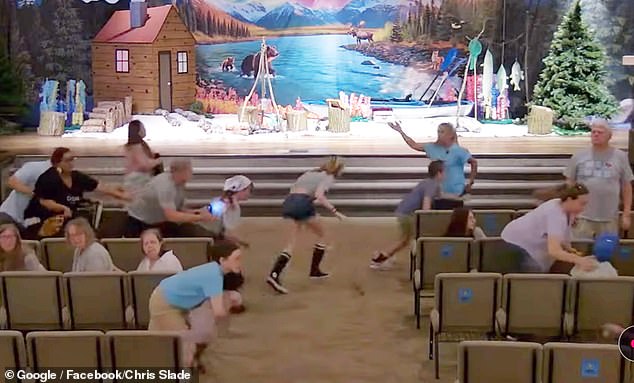The bloodcurdling video showed churchgoers suddenly realizing the unfolding terror and running towards the door at CrossPointe Church