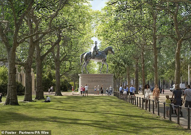 An illustration of the Foster + Partners design for the Queen Elizabeth memorial in St James's Park