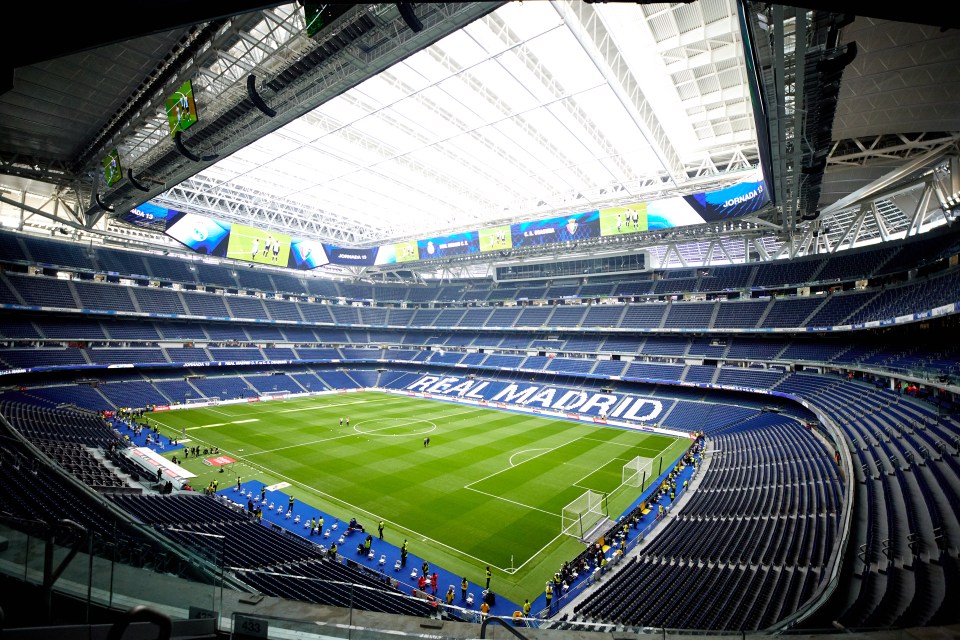 Empty stadium before a Real Madrid soccer game.