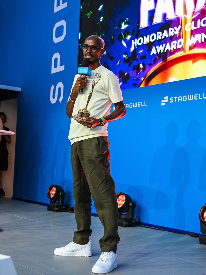 Sir Mo Farah accepting an Honorary Clio Sports Award.