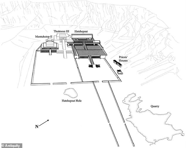 The largest and most elaborate construction of Hatshepsut¿s reign is her mortuary temple at Deir el-Bahri, located opposite the city of Luxor on the west bank of the Nile. This temple was placed in proximity to the temple of Mentuhotep II (reigned c. 2055¿2004 BC), who was revered for reunifying Egypt. Later, Thutmose III would construct his temple between these two monuments. Today, Hatshepsut¿s temple is the best preserved of the three