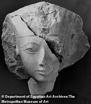 Cracked face of a statue of Hatshepsut, who was treated similarly in death to earlier pharaohs, according to the new study