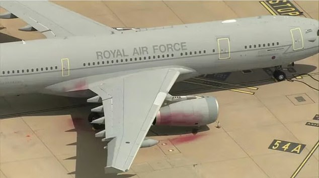 This is one of the RAF air-to-air military planes that was sprayed with red paint at Brize Norton