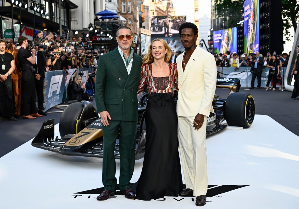 Brad Pitt, Kerry Condon, and Damson Idris at the European premiere of F1® The Movie.