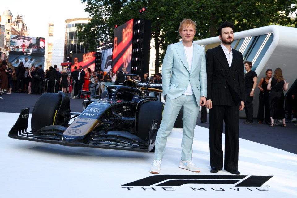 Ed Sheeran and Blake Slatkin at the F1 The Movie premiere.