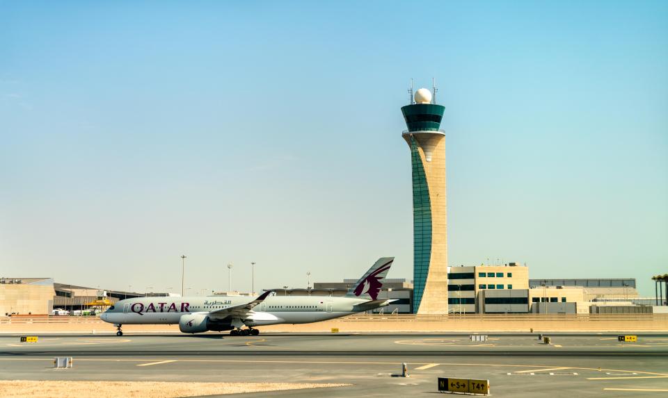 Qatar Airways Airbus A350 at Hamad International Airport.