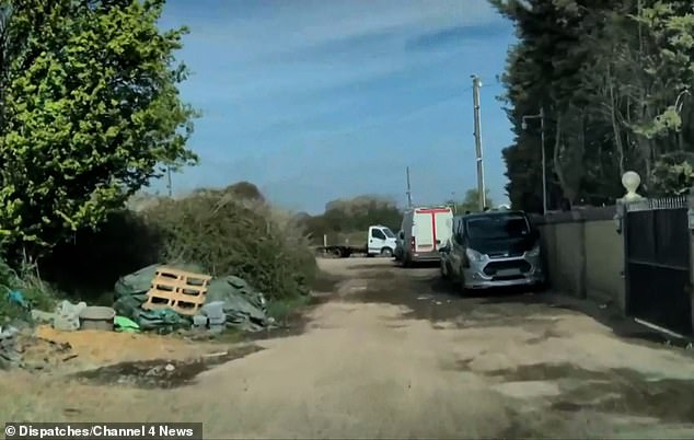 The dusty road leading up to Baldwins Farm, which has one entrance in and ou