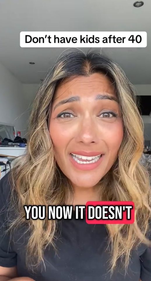 Screenshot of a woman refuting the claim that women shouldn't have children after 40.