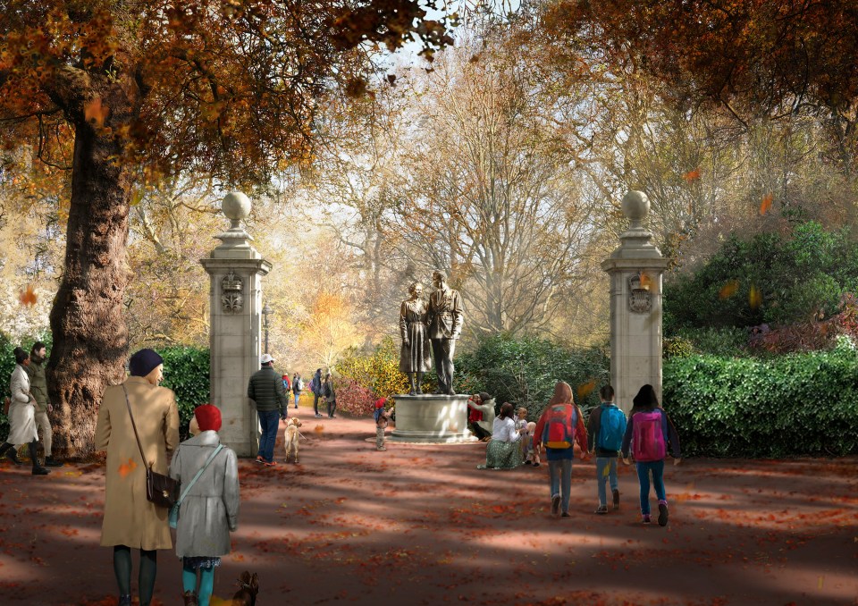 Illustration of the Queen Elizabeth II Memorial in St James's Park, London.