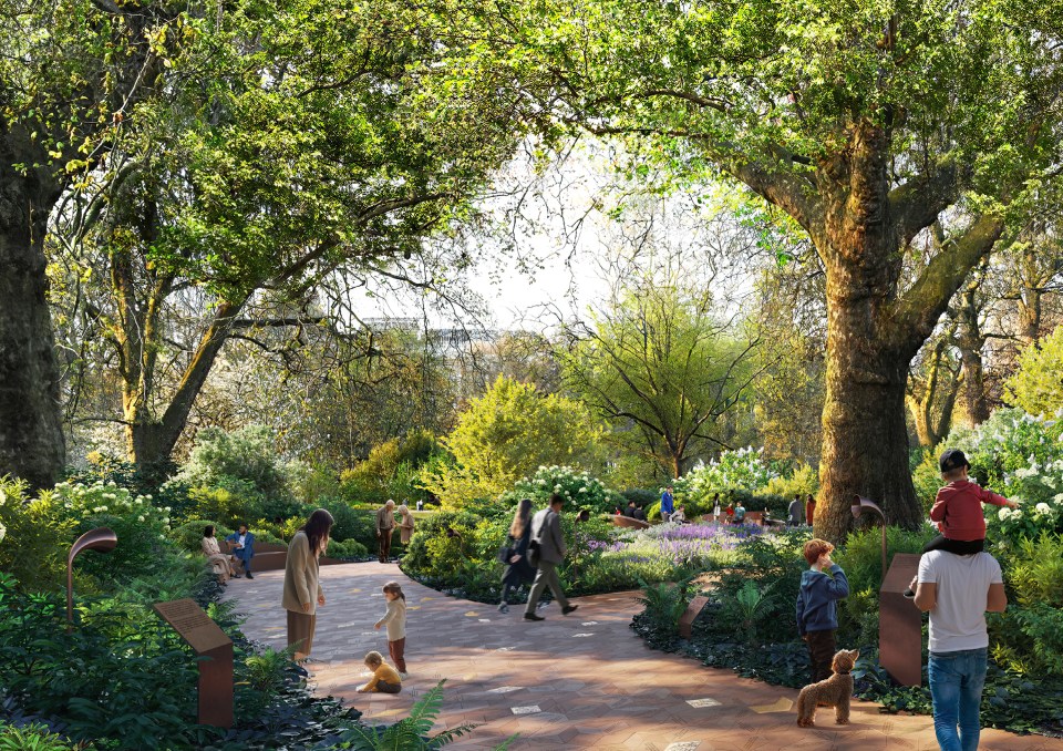 Illustration of the Queen Elizabeth II Memorial in St James's Park, London.