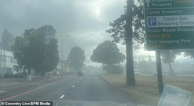 Smoke in the air at the site of the Jaguar Land Rover base in Birmingham this morning