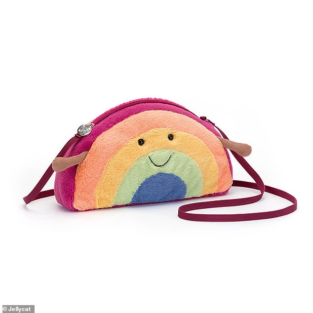 Lilibet donned a £35 'Amuseables Rainbow Bag' (pictured) from Jellycat while gardening with her mother