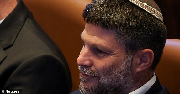 FILE PHOTO: Israeli Finance Minister Bezalel Smotrich attends a Plenum session of the Knesset, Israel's Parliament, also attended by Argentine President Javier Milei (not pictured), in Jerusalem, June 11, 2025 REUTERS/Ronen Zvulun/File Photo
