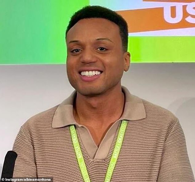 Albie Amankona (pictured), 31, previously co-hosted GB News's The Saturday Five debate show until his departure from the broadcaster last August