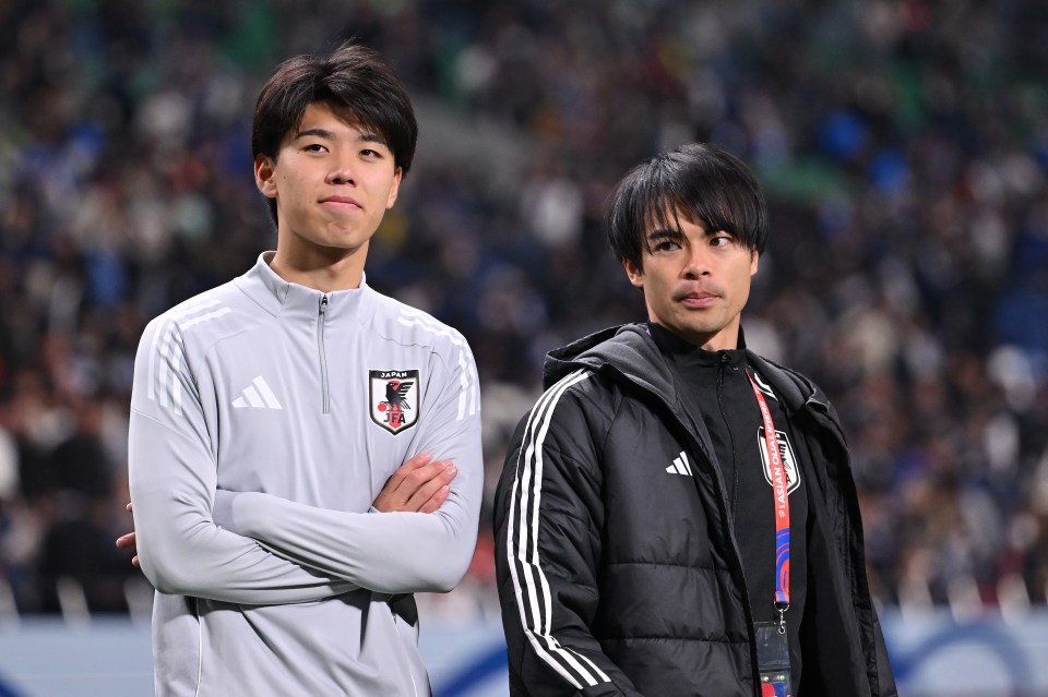 Kota Takai and Kaoru Mitoma of the Japan national soccer team.