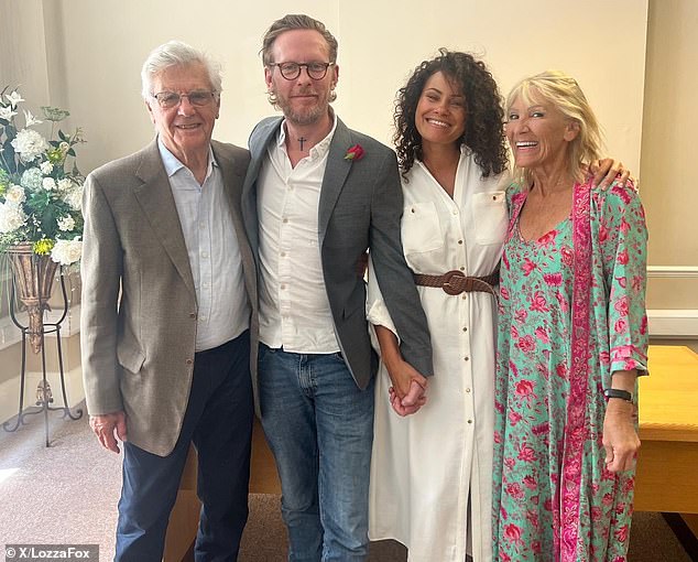Laurence Fox posted photos following the registry office event including his actor father James Fox (left)