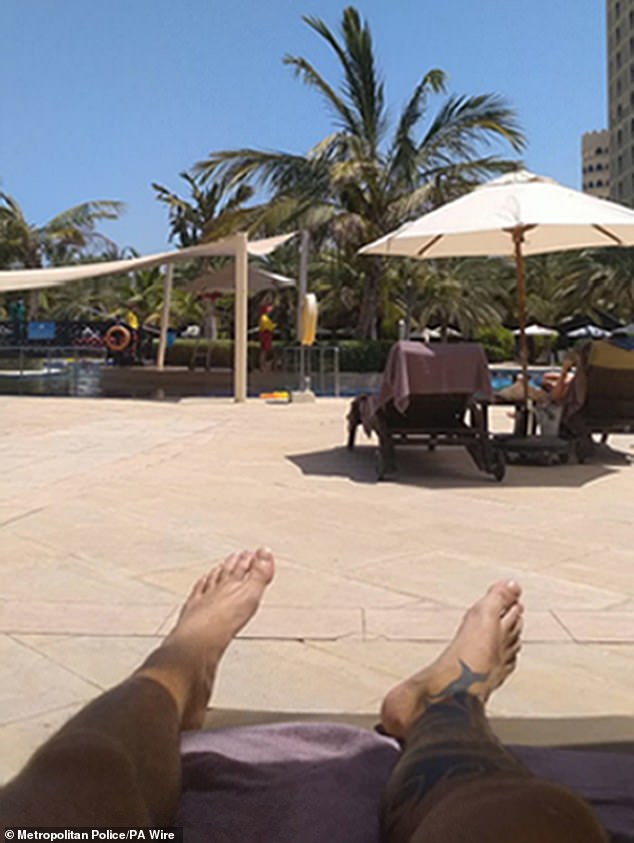 Harding in the pool area at the Waldorf Hotel in Ras Al Khaimah, Dubai