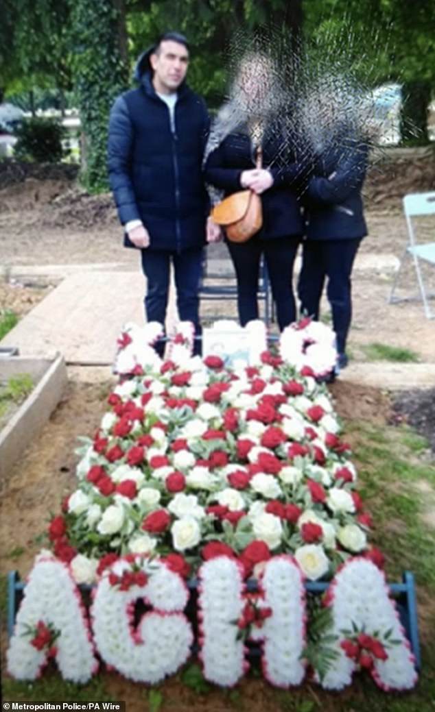 A photo Kharouti shared on EncroChat showing him and two women standing at a graveside