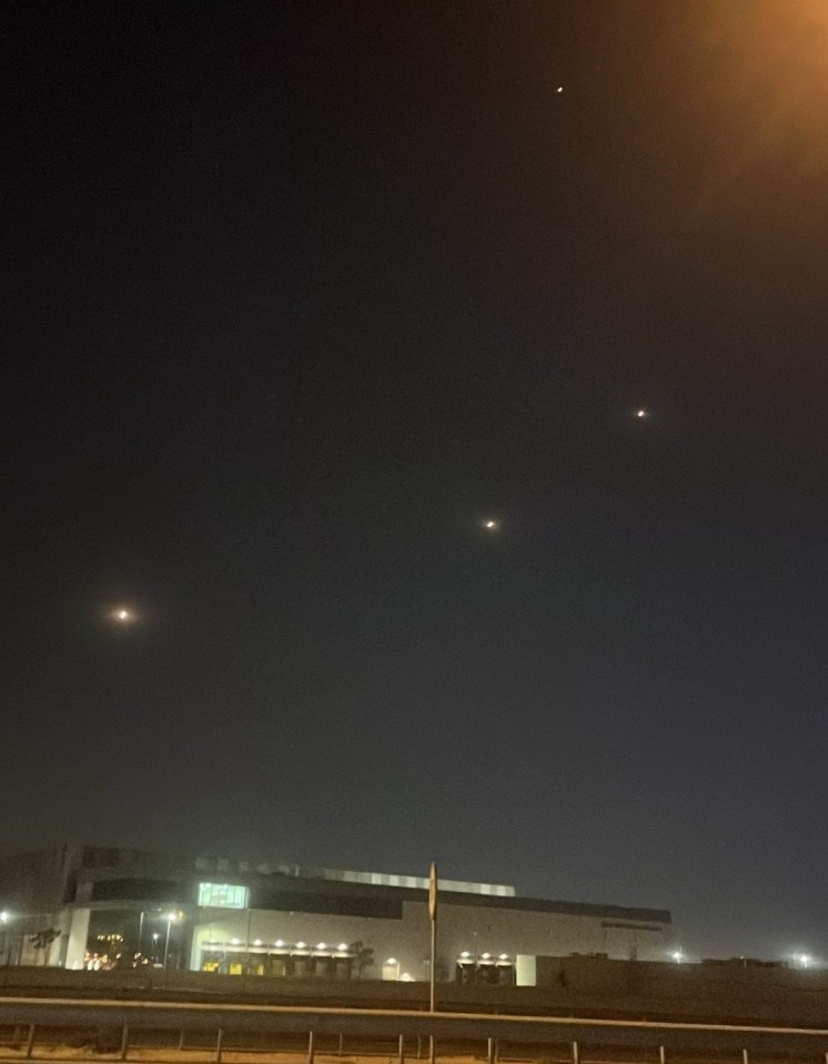 Missiles in the night sky over Doha, Qatar.
