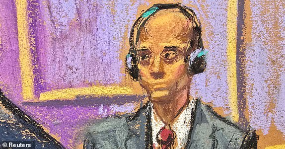 Joseph Cerciello is questioned by prosecutor Maurene Comey during Sean "Diddy" Combs' sex trafficking trial in New York City, New York, U.S., June 23, 2025 in this courtroom sketch. REUTERS/Jane Rosenberg