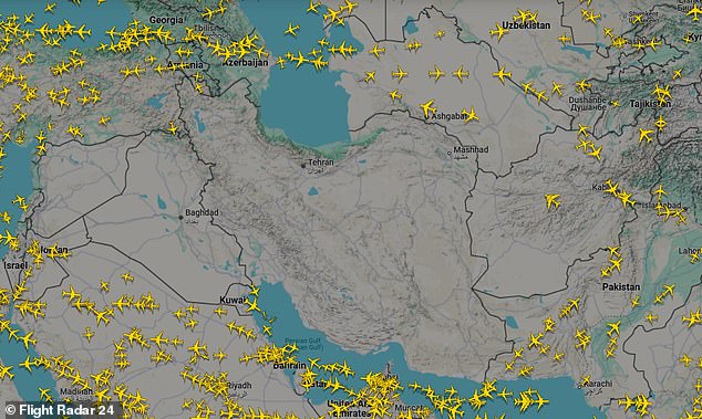 Flight Radar data shows commercial flights avoiding Iran, Iraq and Syria amid regional conflict