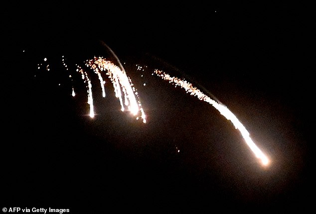 A Russian drone is shot down by Ukrainian air defences during a night strike on Kyiv on June 23, 2025