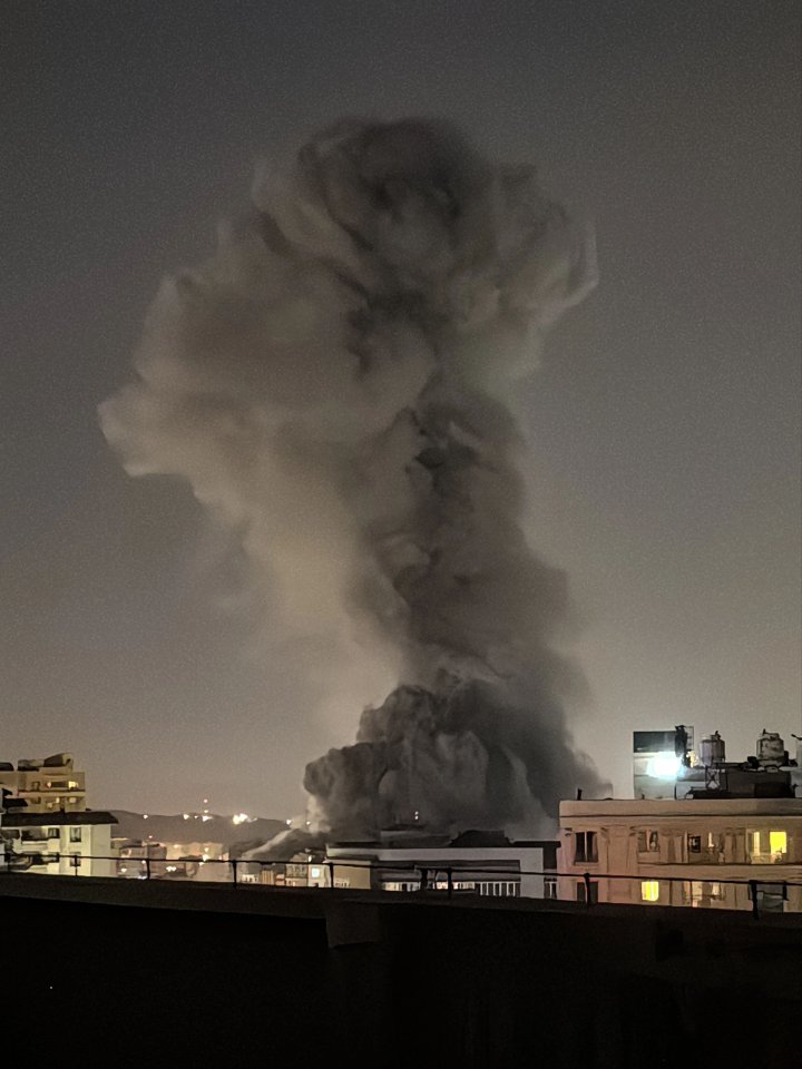 Thick smoke billowing from an attack near the Iranian Ministry of Defense building in Tehran.