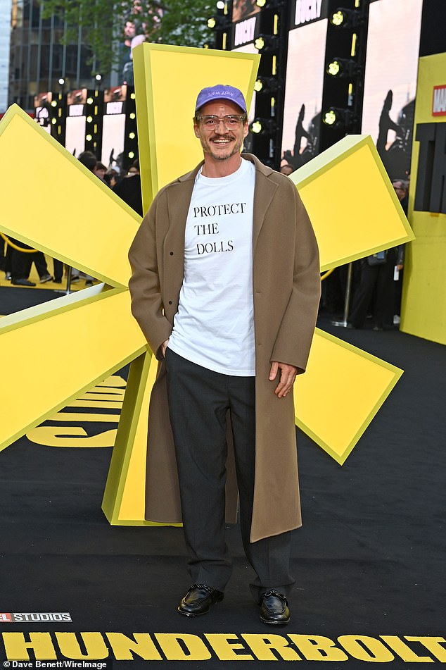 Pedro Pascal showed his support for the transgender community by proudly wearing a T-shirt boasting the slogan 'Protect The Dolls' at the London premiere of Thunderbolts in April