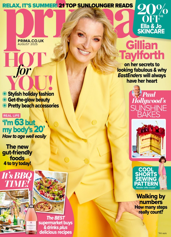 August 2025 Prima magazine cover featuring Gillian Taylforth.