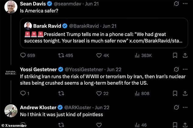 Kloster - who worked for Trump during his first term and most recently served in the same role for Matt Gaetz - posted a string of criticisms of the U.S. giving 'handouts' to Israel and suggesting fears of Iran getting a nuclear weapon were far-fetched