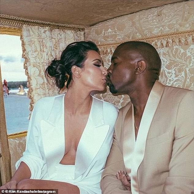 Kim Kardashian and the rapper now known as Ye arriving for their pre-wedding party at the Palace of Versailles in 2014