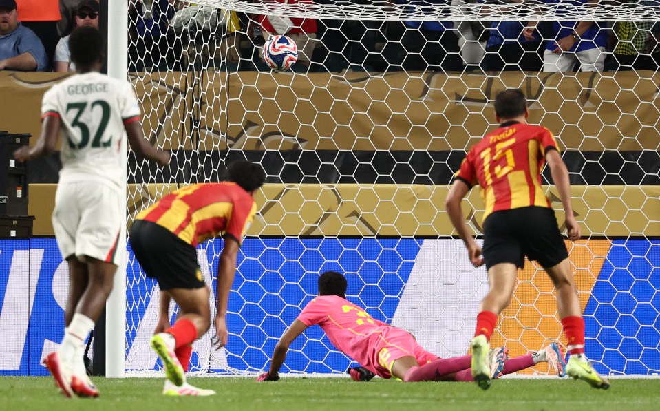 Soccer goal scored during a FIFA Club World Cup match.