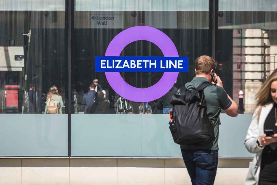 Elizabeth Line sign at Liverpool Street Station.