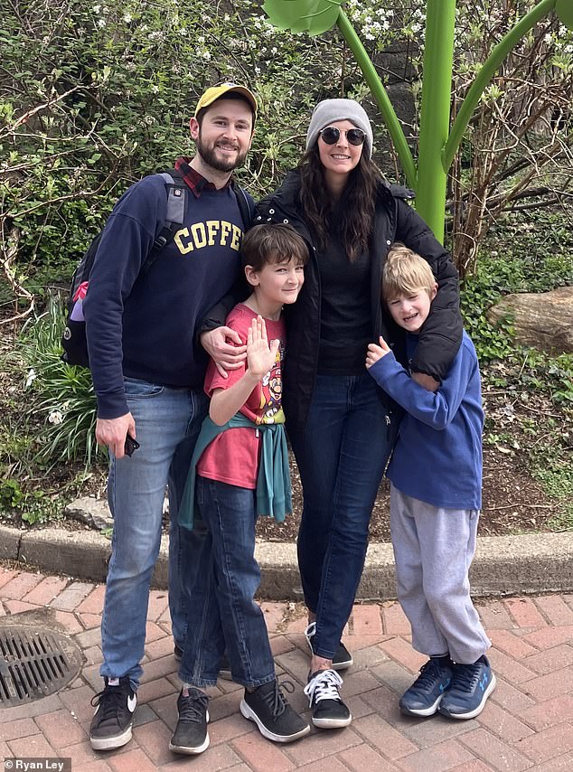 Ryan Ley from Ohio, with his wife Cortney, and two sons Elliot (left) and Sam (right) pictured at the Cincinnati Zoo