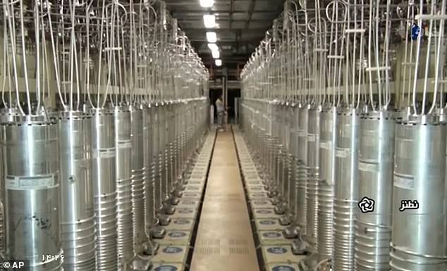 Centrifuge machines line the hall at the Natanz Uranium Enrichment Facility