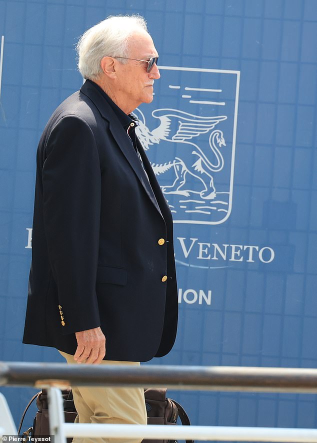 Miguel, 79, wore a smart blazer will gold buttons and sunglasses as he touched down in the picturesque city