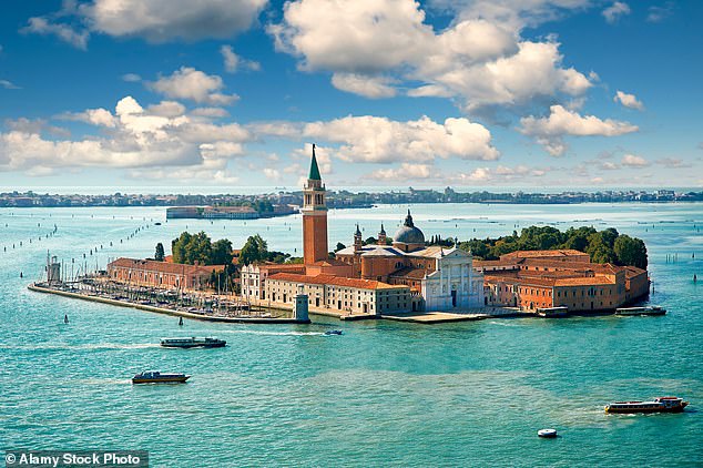 The couple have even rented out an entire Island for six days for their glamorous wedding. Pictured: The San Giorgio Maggiore Venice lagoon