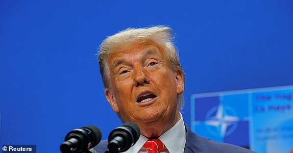 U.S. President Donald Trump speaks during a press conference, at the NATO summit in The Hague, Netherlands, June 25, 2025. REUTERS/Brian Snyder