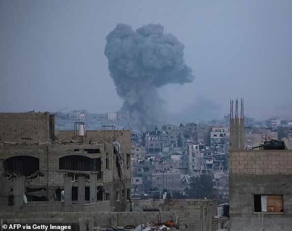 Smoke billows during Israeli strikes east of Jabalia city in the northern Gaza Strip on June 22, 2025. (Photo by Bashar TALEB / AFP) (Photo by BASHAR TALEB/AFP via Getty Images)