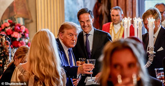 Point de Vue Out Mandatory Credit: Photo by Shutterstock (15372341ee) The US President Donald Trump and Mark Rutte during a dinner which marks the start of the NATO-Summit in The Hague. Royal Couple receives State heads and government leaders NATO summit. The Hague, the Netherlands. 24 Jun 2025