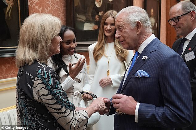 Among the A-listers in attendance was Dame Joanna Lumley, pictured left, speaking to King Charles