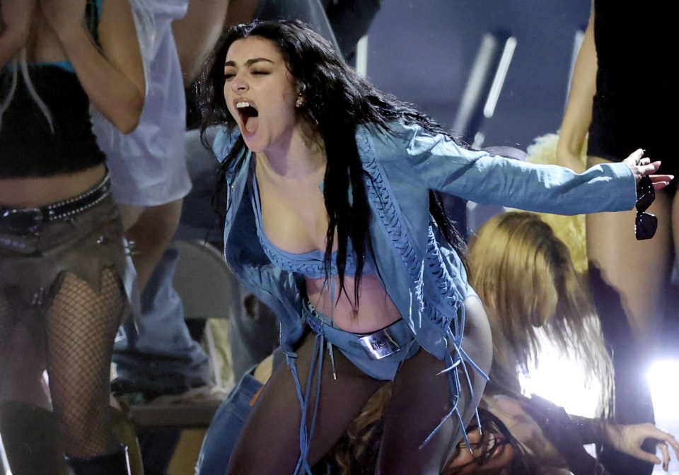 Charli XCX performing onstage with influencers at the 67th Grammy Awards.