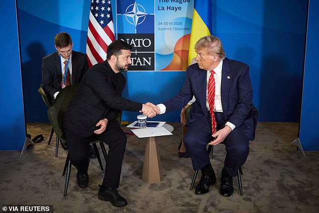 President Donald Trump met with Ukraine's President Volodymyr Zelensky on the sidelines of NATO before he press conference