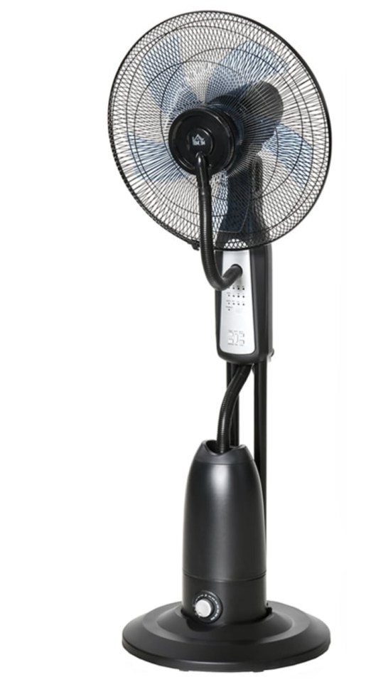 Black evaporative floor fan with digital display.