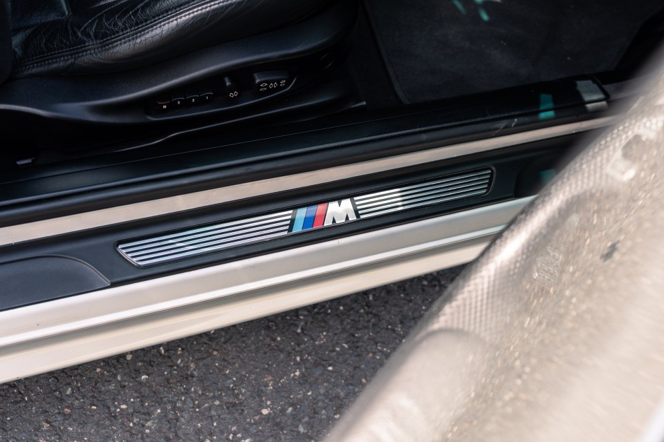 BMW door sill plate with logo.