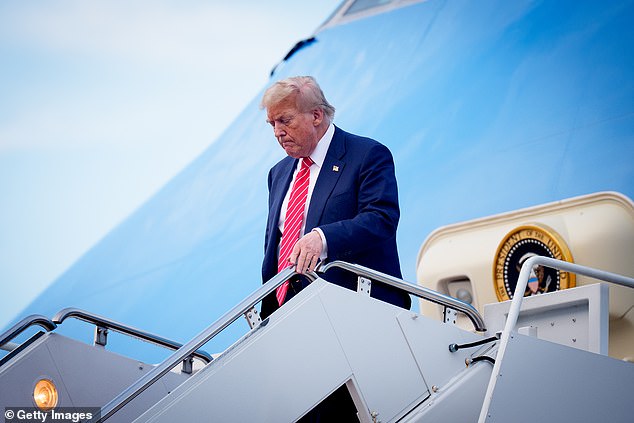 Gabbard, Trump's (pictured) Director of National Intelligence, had to do a dramatic U-turn last week after the president said she was 'wrong' when she testified Tehran was not close to getting a nuclear weapon
